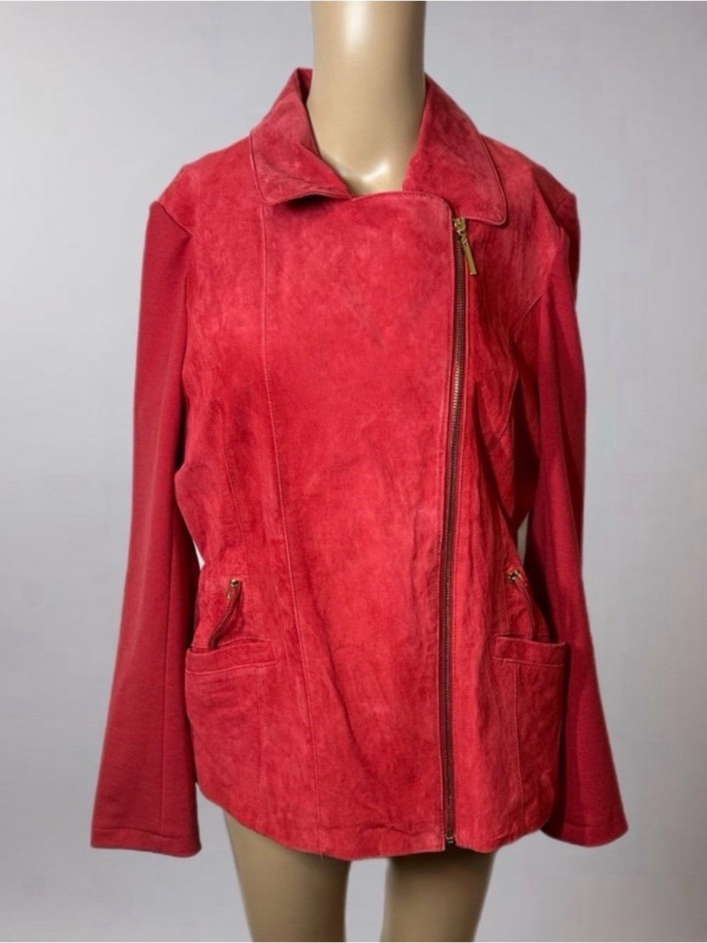 IMAN Red Suede Leather Zip Moto Chic Elegant Jacket Size M  NWOT MSRP $375
